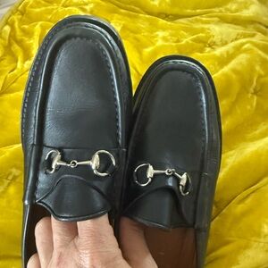 Gucci Black Leather Horsebit Loafers with Silver Hardware